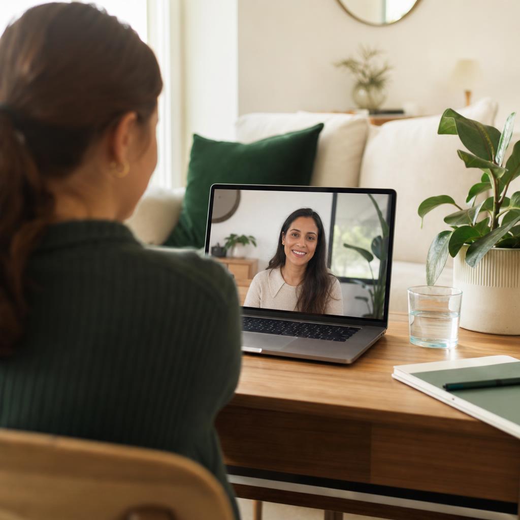 A member having a telehealth provider visit on a laptop at home